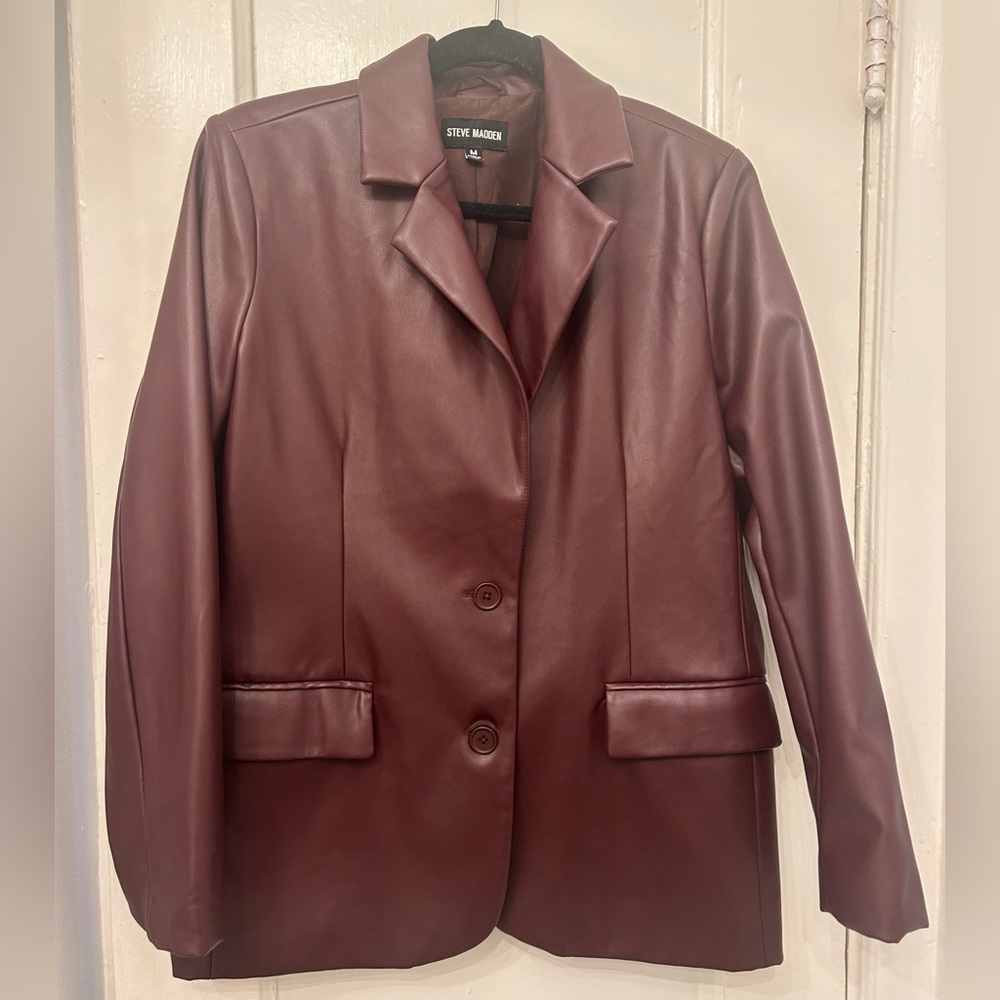 Steve Madden Burgundy Faux Leather Jacket Blazer